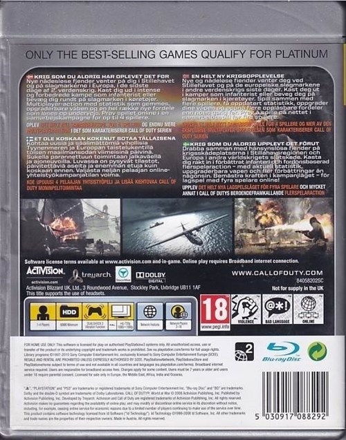 Call of Duty World at War - Platinum - PS3 (B Grade) (Genbrug)